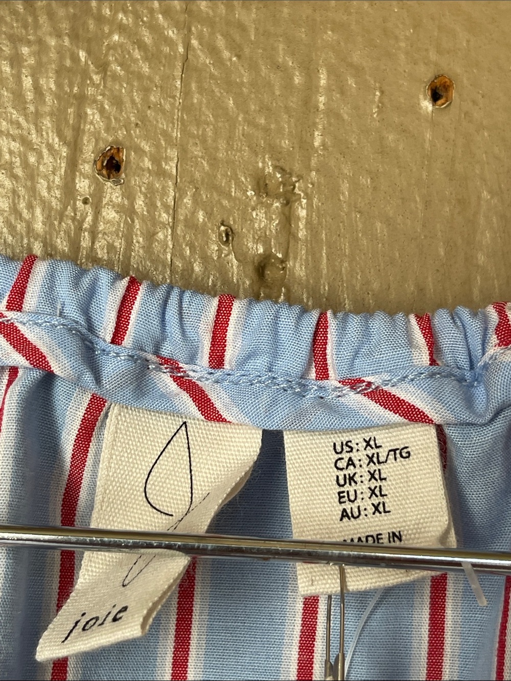 Joie Light Blue Striped Peplum Puff-Sleeve Top in blue & red Size XL - Picture 2 of 6